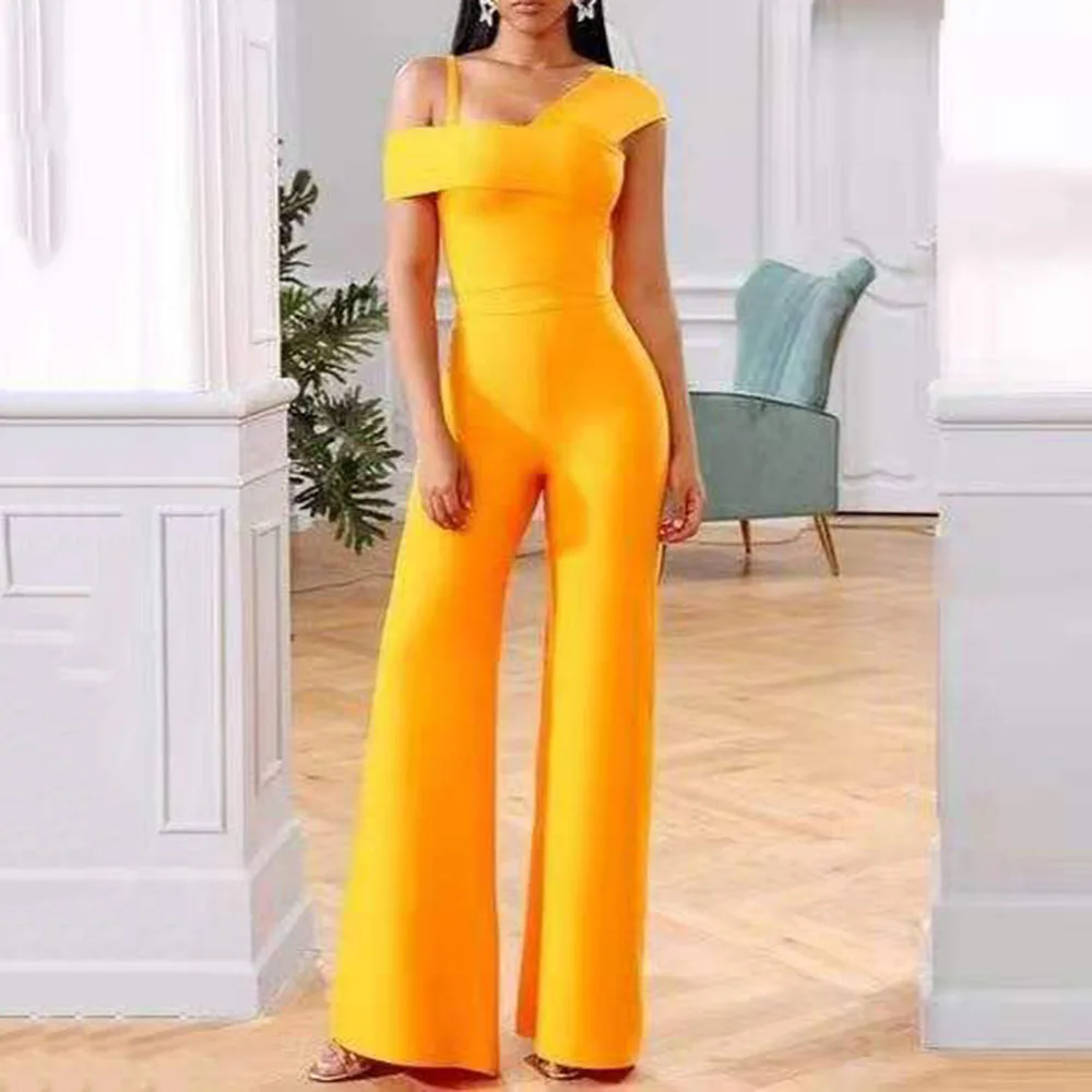 

2021 Summer New Western Style Jumpsuit Fashion Temperament Strapless High Waist Solid Color Casual Sexy Wide Leg Pants