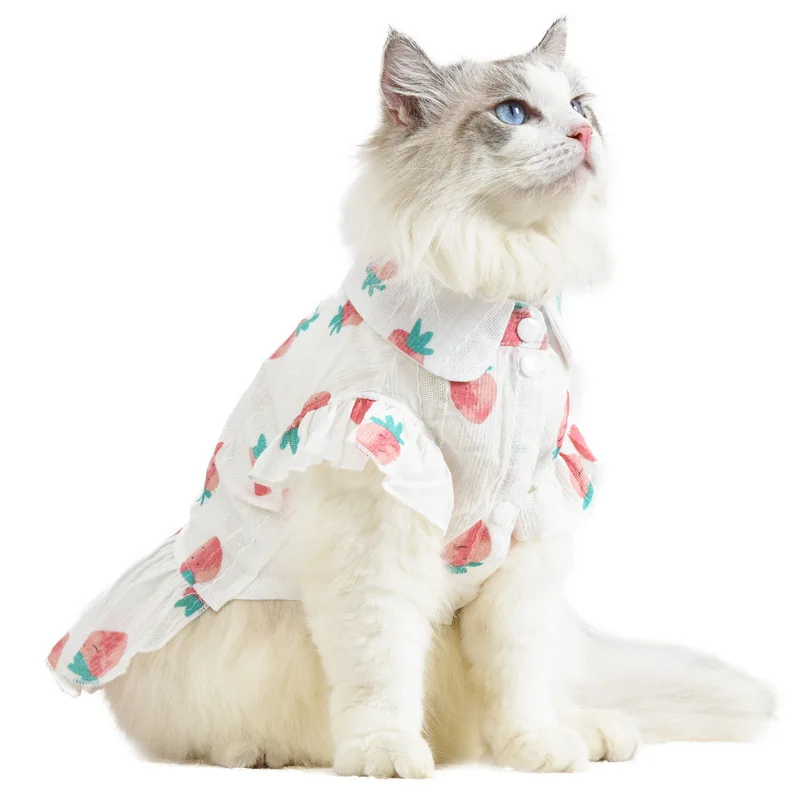 

Summer Cute Peach Print Thin Pet Clothes Puppy Shirt Cat Clothes Kitten Blue Cat Puppet Cat Clothes Two-Legged Shirt