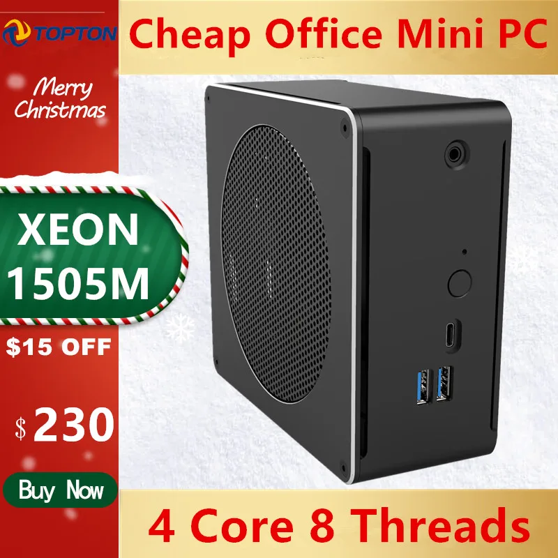 Topton Mini PC Intel Xeon E3-1505M v5 4 Core 8 Threads 2.80 GHz Desktop Computer Win10 Pro 16GB DDR3L AC Wifi 4K Mini DP HDMI