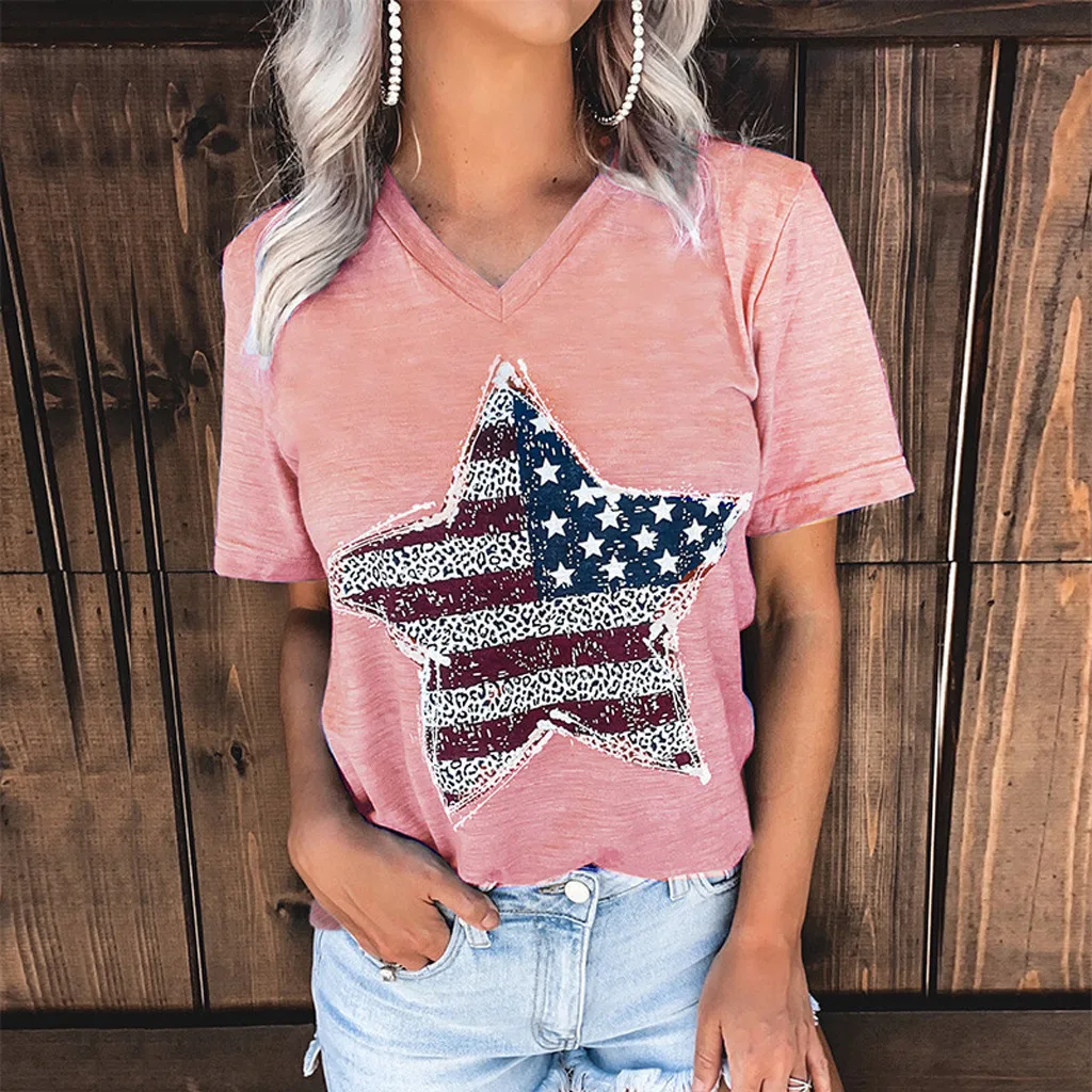 Модная женская Повседневная футболка с принтом звезд топы пентаграммы День