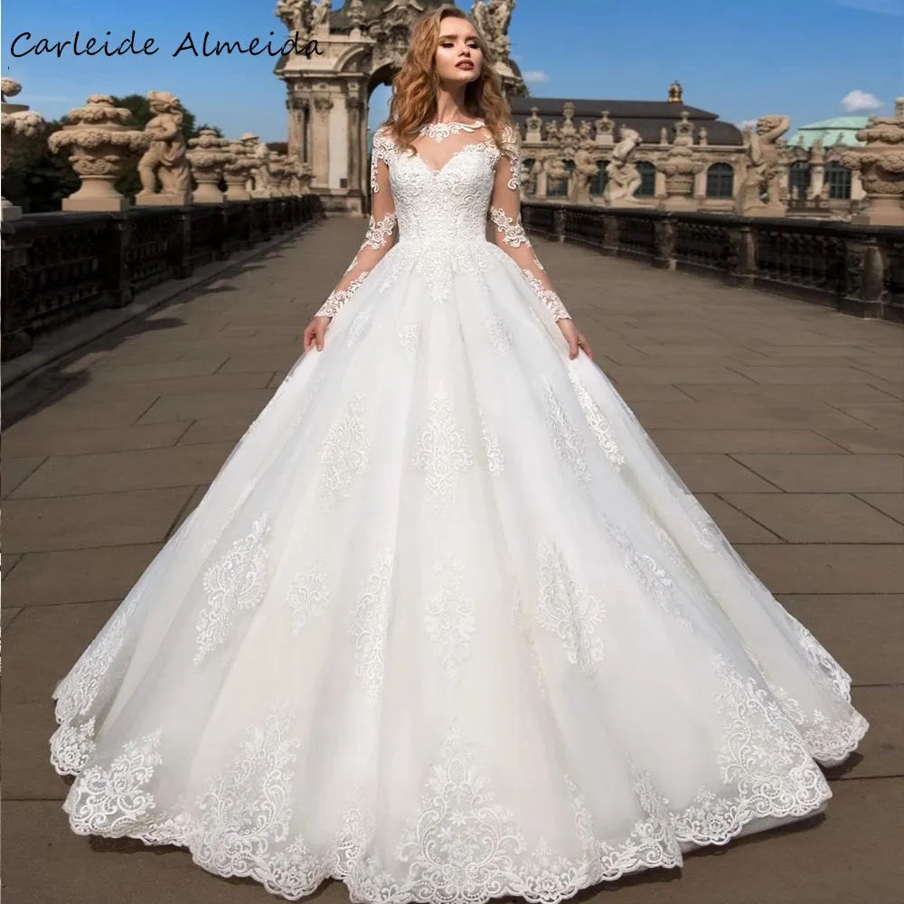 

Свадебное платье с длинным рукавом, кружевной наряд со шлейфом