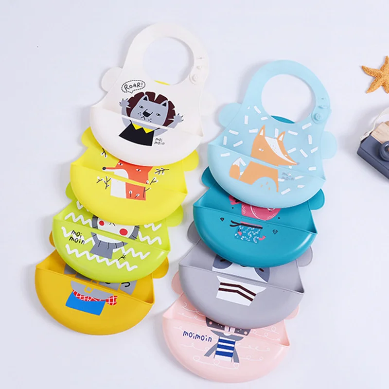 

Мягкий силиконовый нагрудник с мультяшными животными, Детский водонепроницаемый регулируемый Фартук для новорожденных и кормящих детей, Д...