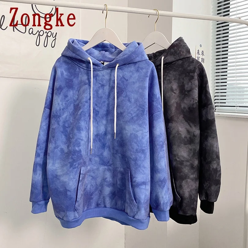

Zongke 2021 Casual Blue Tie Dye Hoodie Men Clothing Polyester Harajuku Hip Hop Sweatshirt Japanese Streetwear M-2XL