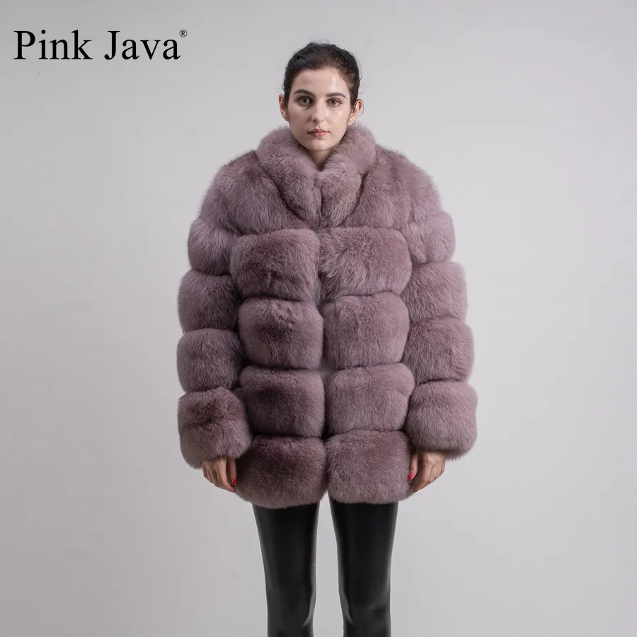 Розовая java QC8142 новая модель женская шуба из натурального Лисьего меха с воротником из лисьего меха пальто с длинными рукавами gebuine костюм лисы Высокое качество