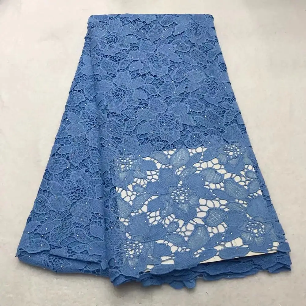 

Latest African Lace Fabric Royal Blue Guipure Net Lace Fabric 2020 High Quality Nigerian Cord Lace Fabric For Wedding Dresses