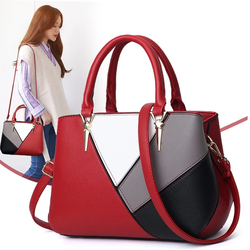 

2021 new Geometry women bag ladies shoulder bag stitching solid color PU leather handbags female bags classic large-capacity bag