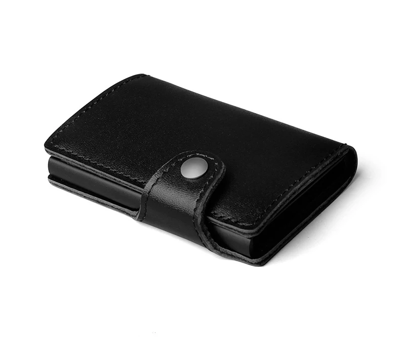 Genuine Leather Men Aluminum Wallet Back Pocket ID Card holder RFID Blocking Mini Magic Wallet Automatic Credit Card Coin Purse - Цвет: Black2