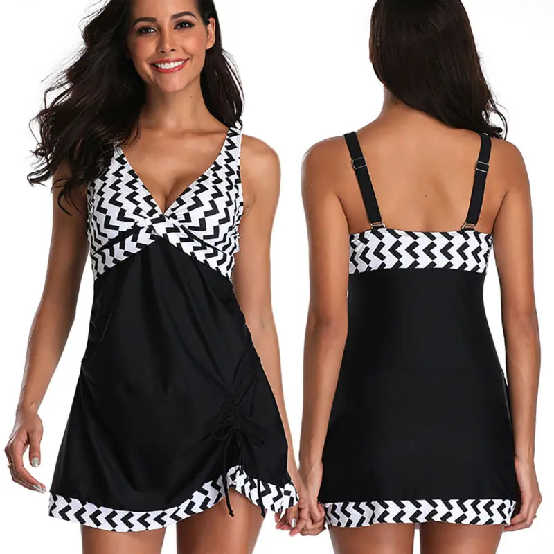 

Women Swimdress 2PCS Padded Tankini Set Girl Shorts Swimsuit Holiday Beachwear