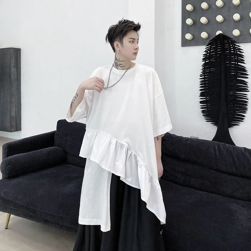 Футболка мужская с коротким рукавом модная простроченная Асимметричная белая