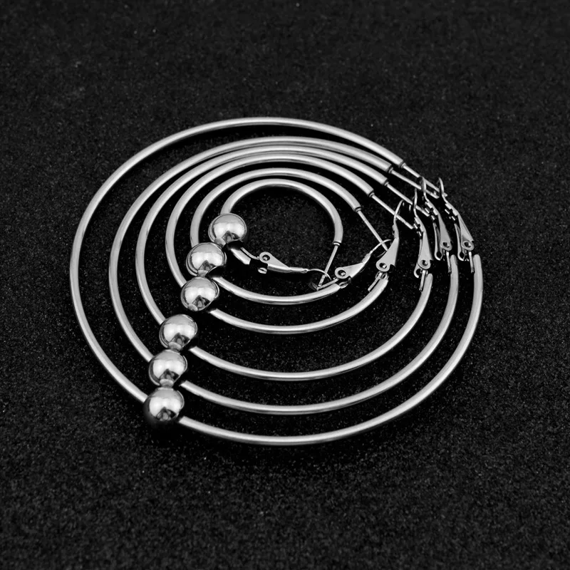 

2021 New Popular Stainless Steel Large Ring Earrings Steel Beaded Ring Earrings Ear Jewelry Personality Ear Clip Jewelry Gifts