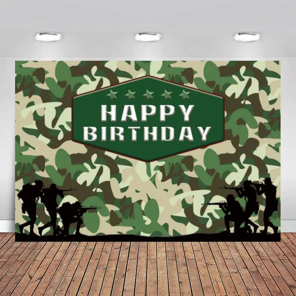 Happy Birthday Soldiers Party Backdrop Camouflage Military Army Decoration Boy Background Baby Shower Photozone Decor