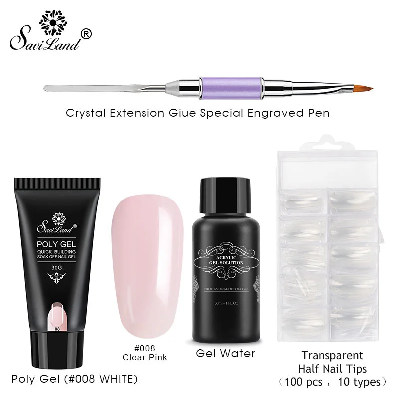 clear pink gel set Saviland полигель набор УФ акриловый строительный поли гель Быстрое расширение дизайн ногтей Pro Длинный натуральный гель для ногтей Желейная резинка гель лак - Цвет: clear pink gel set