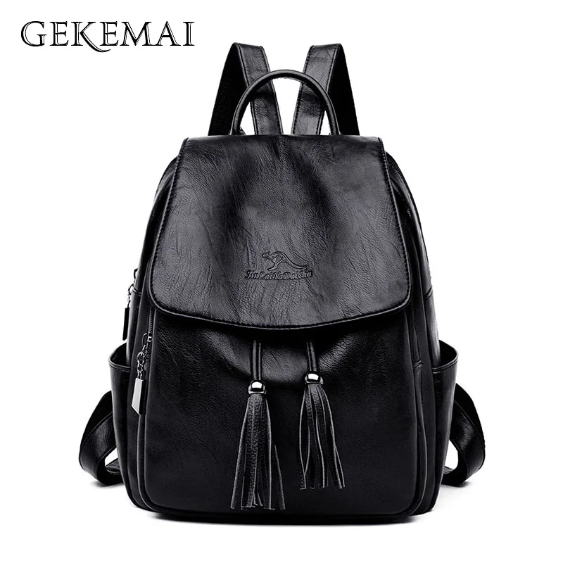 Модный женский рюкзак Mochilas из овечьей кожи с кисточками, Женская дорожная сумка, рюкзаки, школьные рюкзаки для девочек-подростков