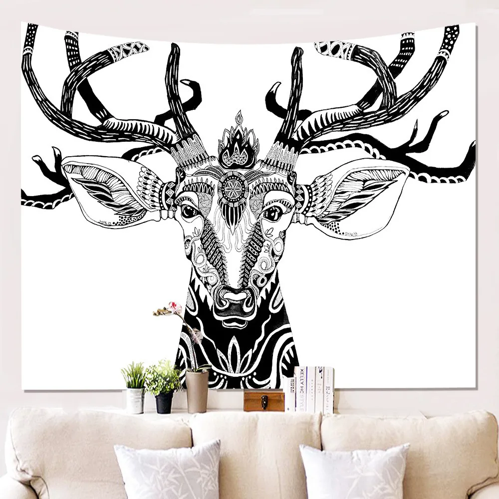 

Cartoon Deer Floral Tapestry Wall Hanging Carpet Throw Mat for Home Bedroom Decoration Wall Art