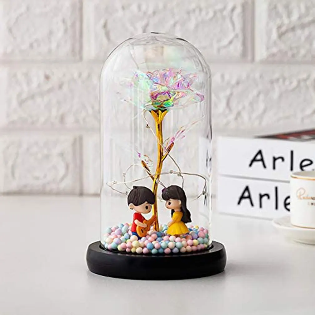 Практичный цветок розы с лампой стеклянная крышка украшение ночсветильник на