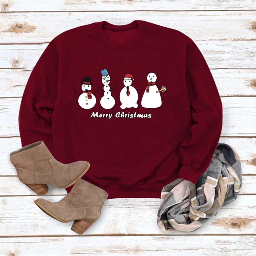 

2020 Christmas Long Sleeve Top Cute Snowman Print Hoodie Woman Sweatshirt Kawaii Tops Casual Female Loose Pullover Women Clothes