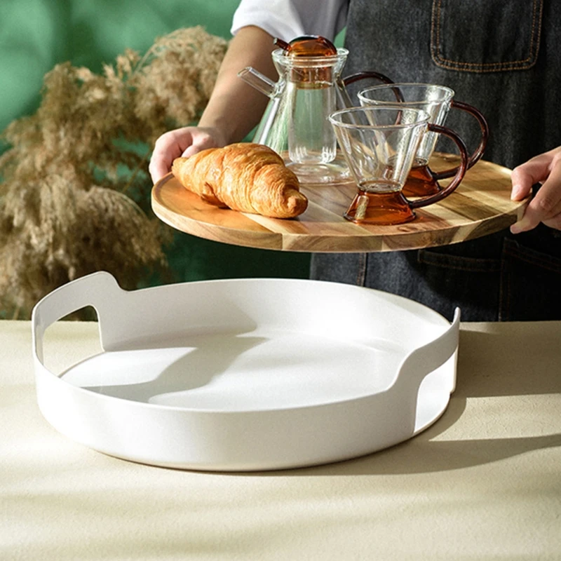 2 в 1 Круглый съемный деревянный поднос с пластиковыми ручками |