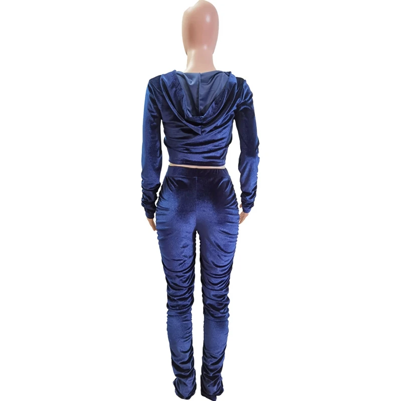 

ZKYZWX Plus Size Velour Women Tracksuit 2 Piece Set Winter Long Sleeve Crop Top and Stacked Sweatpants Lounge Wear Matching Sets