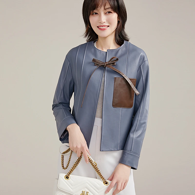 Женская куртка из овечьей кожи с длинным рукавом и карманами|Женские куртки| |