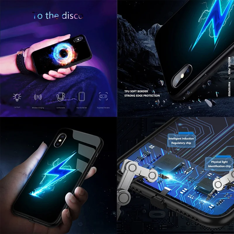 For IPhone X XR XS Max Pro Phone Case Voice Activated Luminous Protector Cellphone Back | Мобильные телефоны и аксессуары
