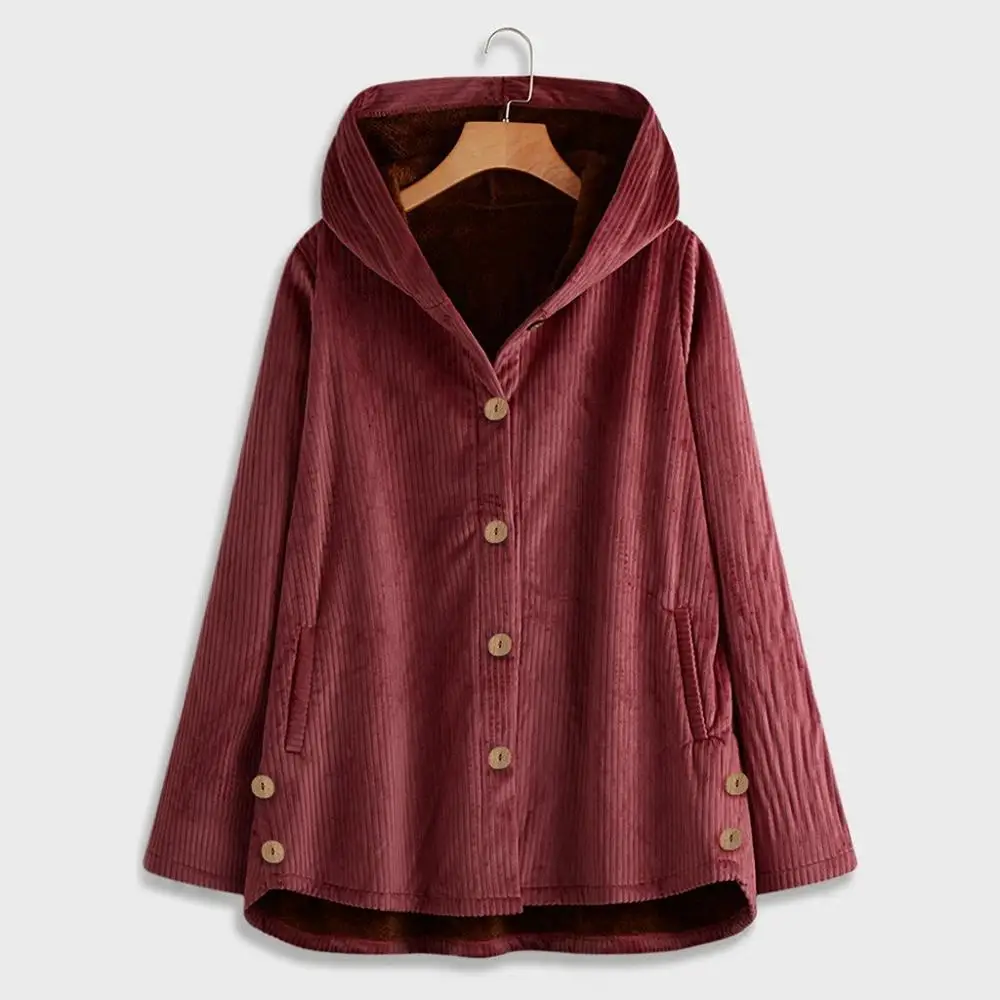 

Corduroy Winter Jacket Women Plus Size 5XL Fur Collar Hooded Velvet Overcoat Casacos De Inverno Winterjas Dames Capuche Fourrure