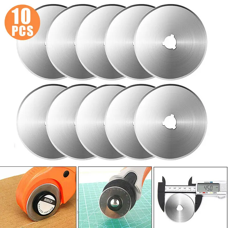 

10Pcs 45mm Rotary Cutter Blades Sewing Quilting Cutting Replacement Blades Roller Craft Cutter Blade W/ 1pc 45mm Rotary Cutter
