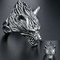 punk rock new fashion retro powerful wolf head ring for men gothic party anniversary rings hip hop jewelry gift high quality