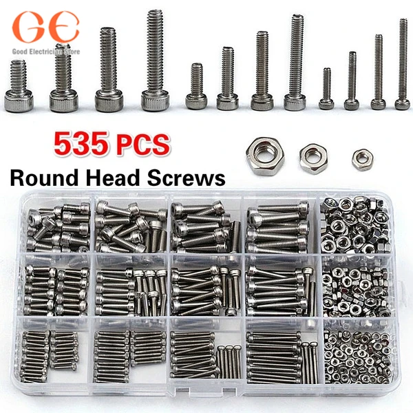 

535pcs M2 M3 M4 Screws Set With Storage Box Stainless Steel Hex Socket Head Cap Screw Nut Kit Tool Box m3.5 screws