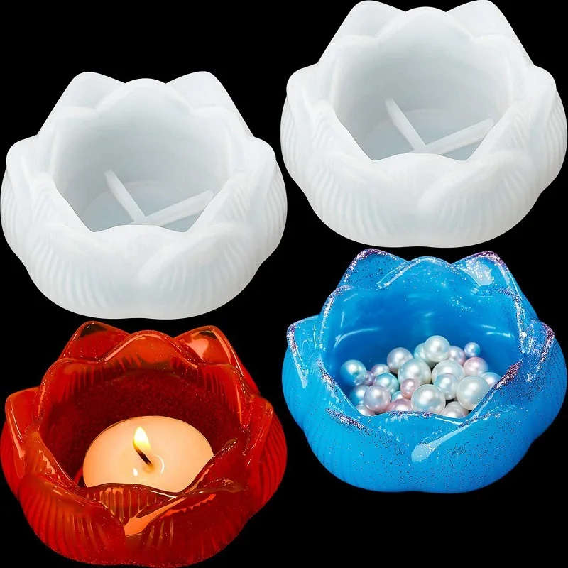 

2021 New Silicone Mold for Lotus Small Plate Candle Tray DIY Perfume Candlestick Storage Box Epoxy Crystal Drop Mold