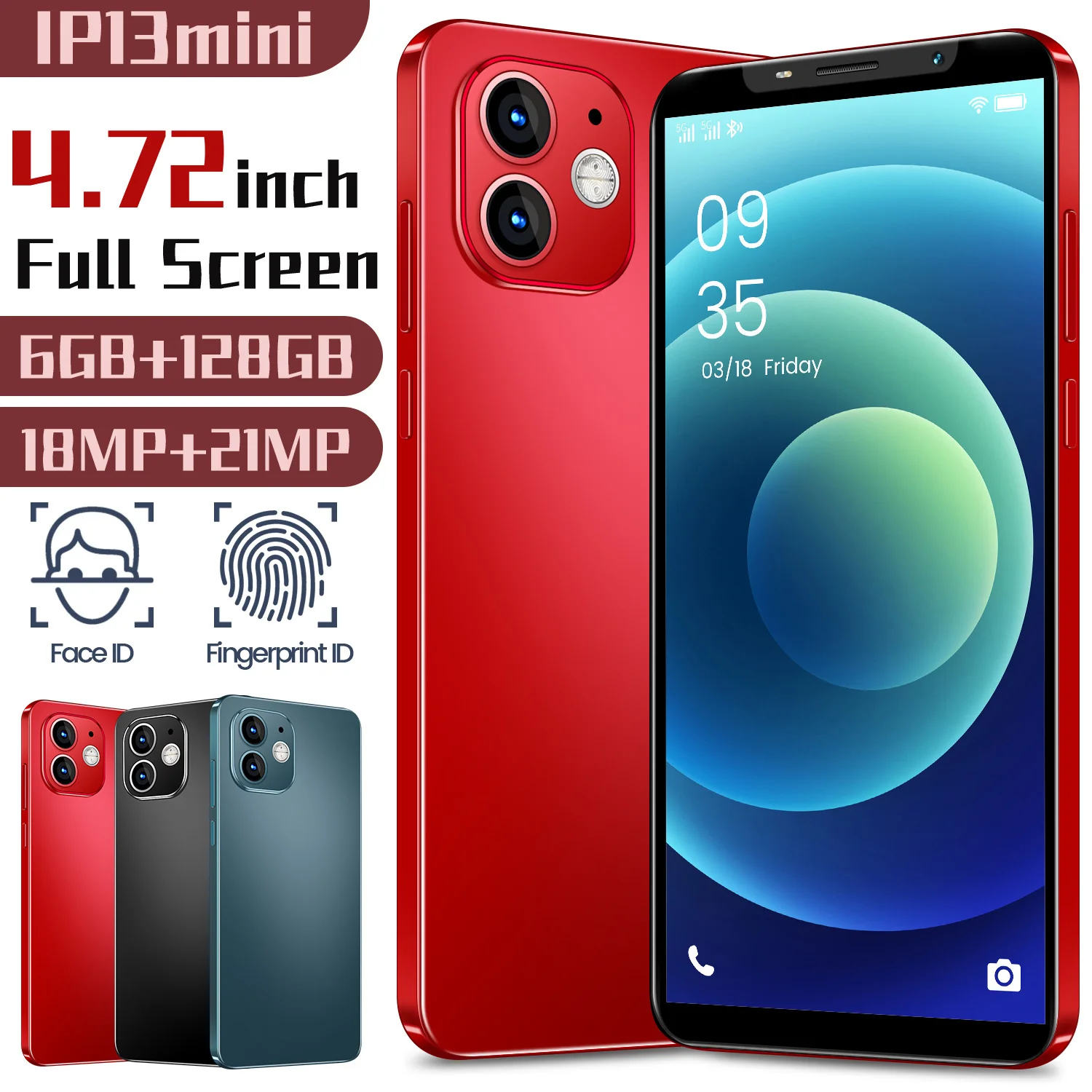 Tel&eacute;fono m&oacute;vil con desbloqueo por huella dactilar, celular con pantalla de 4,72 pulgadas, bater&iacute;a de 4300Mah, 6Gb + 128Gb, Audio y Android, versi&oacute;n Global, IP13MINI-2