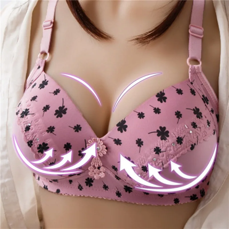 

Women Sexy Print Bra Thin Plus Size Anti-sag Gathered bralette Push Up No Steel Ring Large Size Comfort Breathing Soft Lingerie