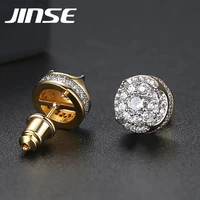 jinse hip hop micro pave aaa zircon stud earrings brand black white iced bling cz stone geometry earrings fashion jewelry gift