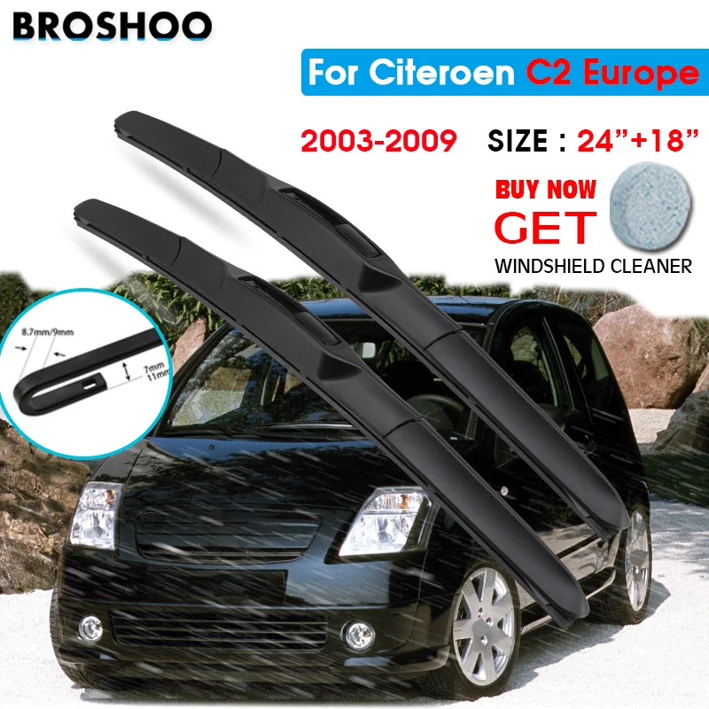 

Car Wiper Blade For CITROEN C2 Europe 24"+18" 2003-2009 Auto Windscreen Windshield Wipers Blades Window Wash Fit U Hook Arms