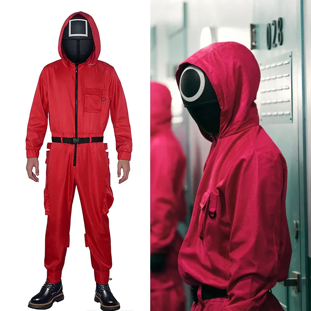 

Косплей-костюм из игры кальмар, Круглый треугольник, квадратный костюм НПК, реквизит с перчатками и ремнем, костюм для Хэллоуина, унисекс, Пр...