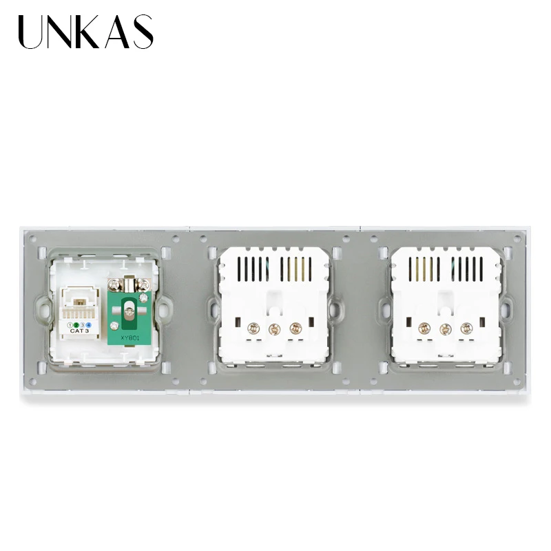 UNKAS Европейская стандартная черная пластиковая двойная розетка с 4 USB портами для