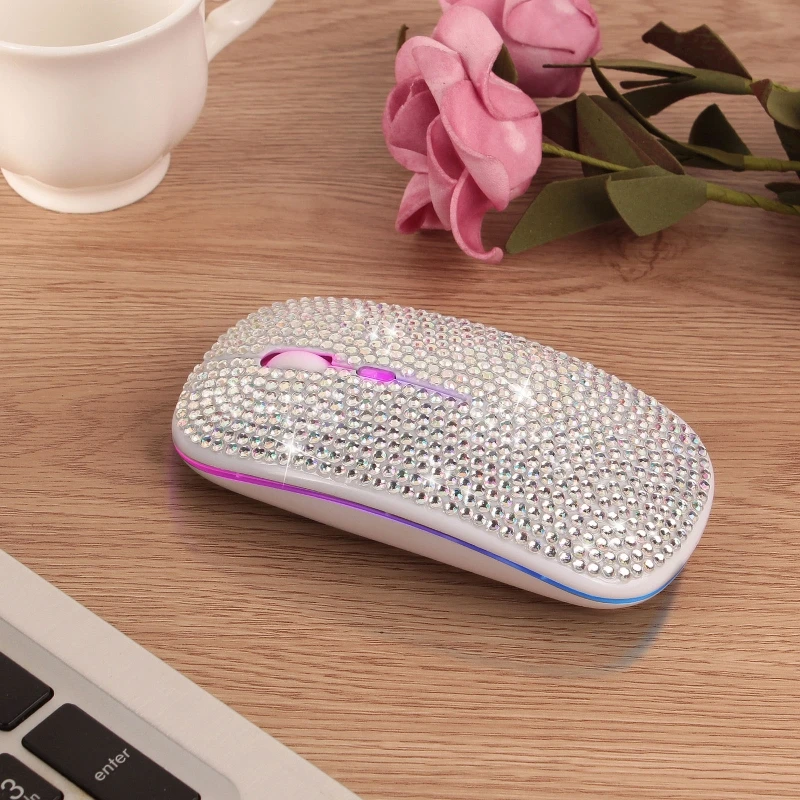 

Rhinestone Crystal Wireless Dual Mode 2in1 Blue-tooth 5.0 + 2.4Ghz 1600DPI Mouse for Notebook PC Laptop Computer