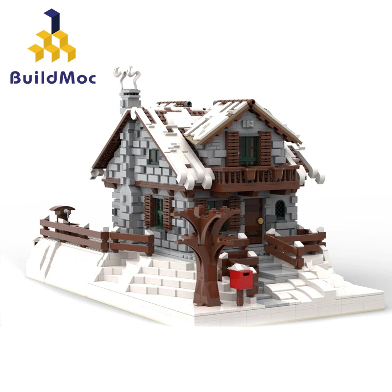 Buildmoc 38793 зимний шале снег школьный курорт рождественские строительные блоки