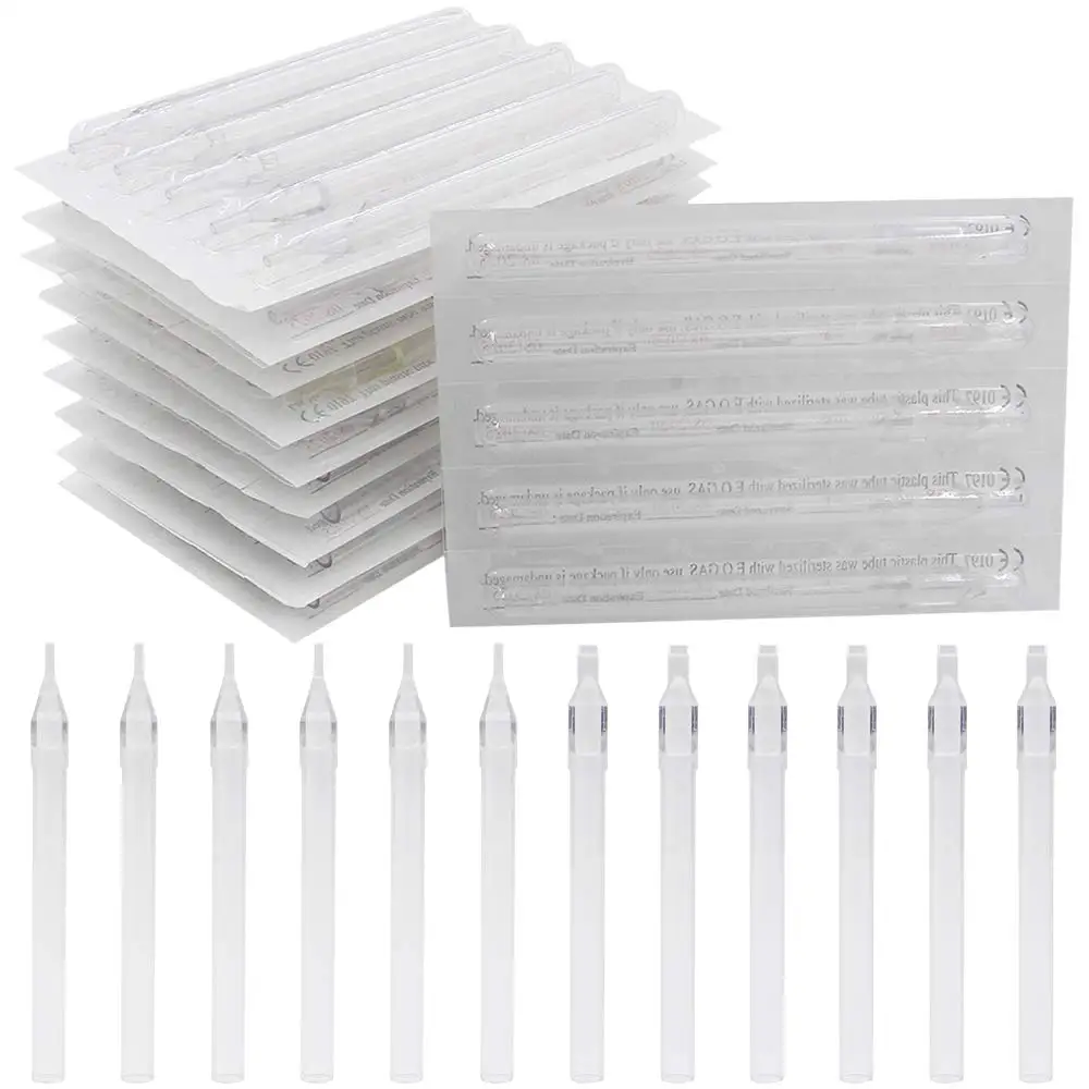 50PCS White Clearly Tattoo Long Tips DT Size Disposable Plastic Long Tattoo Tips Nozzle Tube For Tattoo Supplies