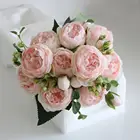 Новинка 2021, розовый цветочный букет Искусственный Пион из шелка, 5 больших головок, 4 бутона дешевые искусственные цветы, подходит для семейного свадебного декора