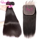 Пряди натуральных волос, 7x7, кружевные, Queenlike, Реми, большие, 3, 4, бразильские прямые пряди волос с застежкой
