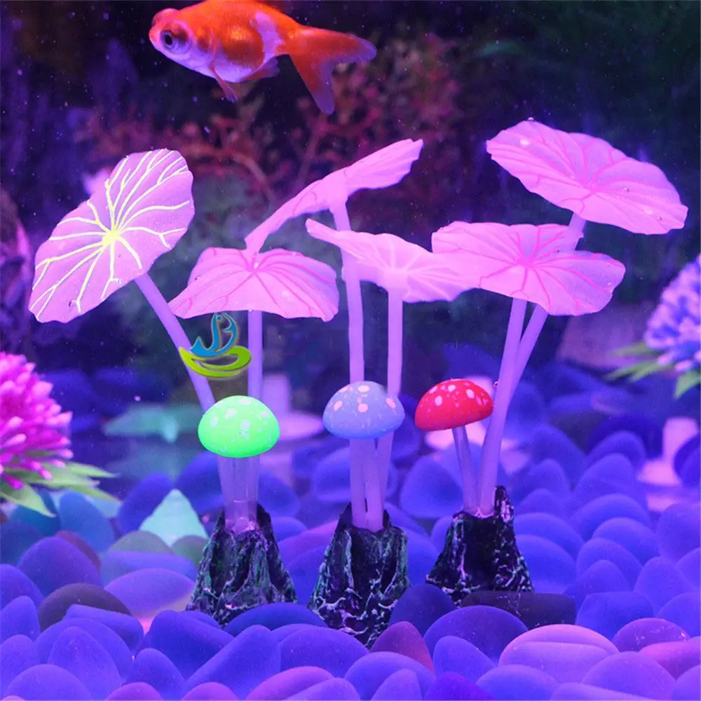 

9pcs Fluorescent Artificial Plants Fish Tank Decorations Aquarium Water Grass Lotus Mushroom Ornaments Aquarium Landscape