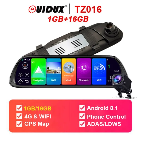 TZ016 QUIDUX 4G ADAS Автомобильный видеорегистратор Камера 1" Android 8,1 поток медиа зеркало заднего вида FHD 1080P WiFi gps видеорегистратор Регистратор Видео Регистратор - Название цвета: TZ016