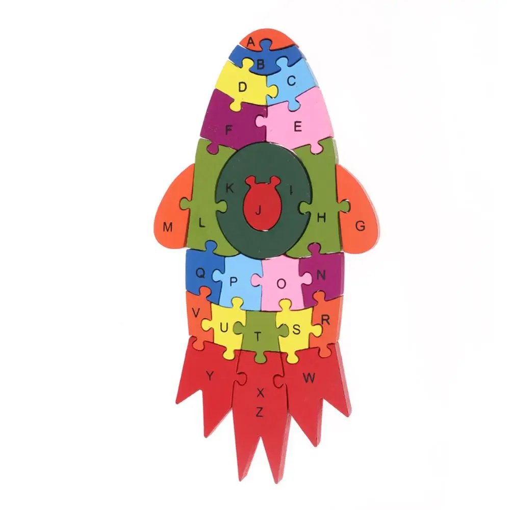 rocket 18 маленьких детей, деревянные игрушки, алфавит, количество, здание, головоломка, форма змеи, смешная цифровая игра-головоломка, развивающие игрушки - Цвет: rocket