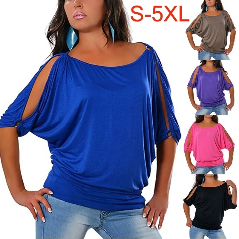 

Casual Women's Cold Shoulder Short Sleeve Cotton T Shirt Blouse Fashion Tops