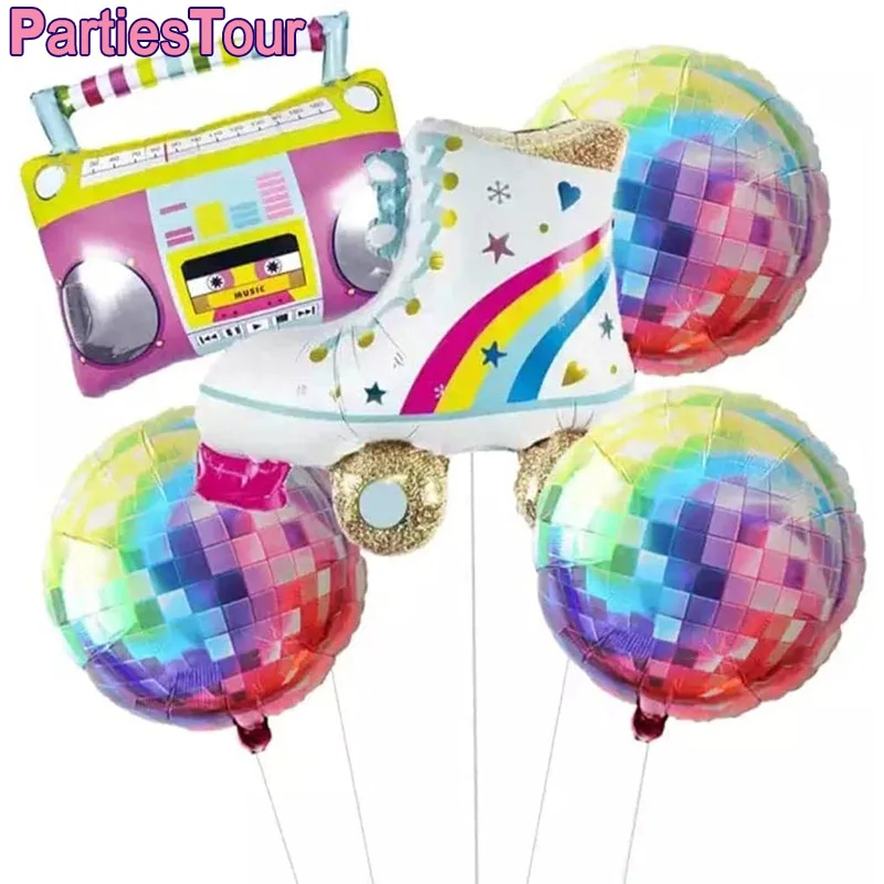 

5pcs/lot Skate Radio and Disco Foil Balloons for Back to the 80s 90s Retro Themed Hip Hop Birthday Party Balloon Decor Supplies