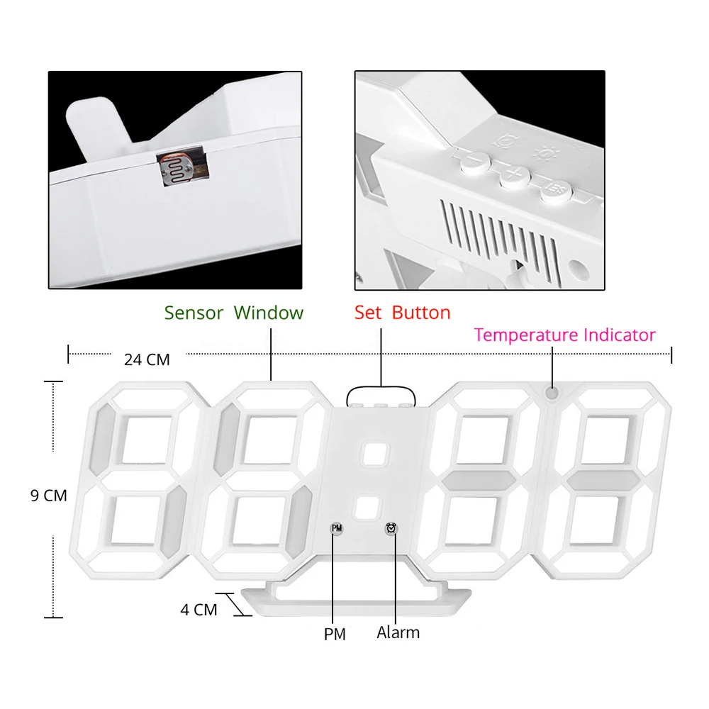 Большой светодиодный настенный будильник с датой и автоматической подсветкой