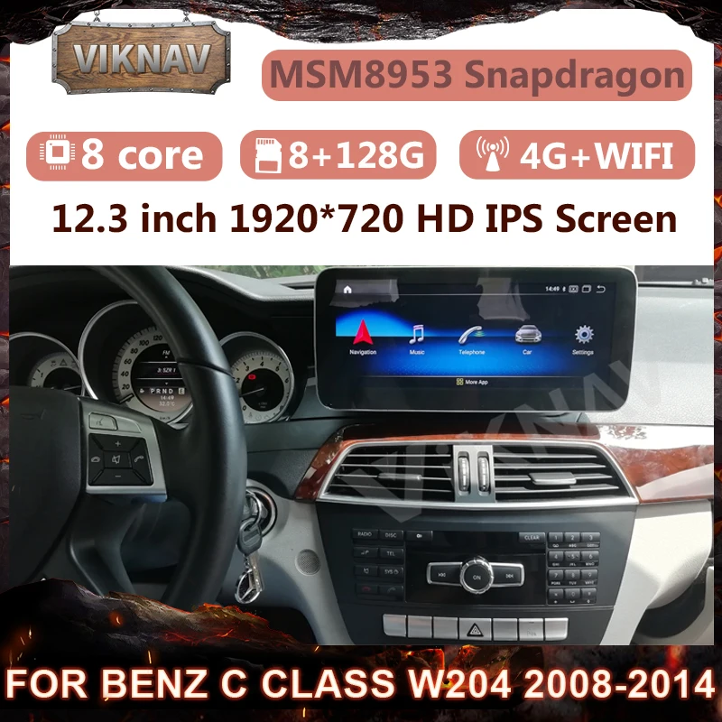 

Android 10,0 автомобильный мультимедийный плеер 12,3 дюймов GPS радио для Mercedes Benz C Class W204 2008-2014 с 8 + 128G IPS экраном