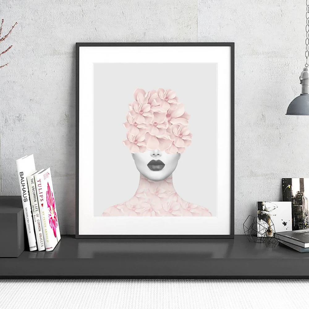 Wall Art девушки фотографии украшения Розовый фигурка пиона с лепестками принты и