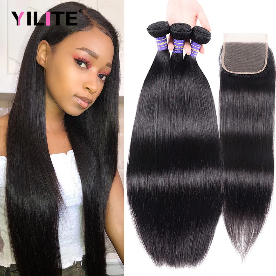

Remy Hair Bundles With Closure Sale Bone Straight Natural 30 Inch Long Malaysia Human Hair Bundle Deals With 4x4 HD Lace Closure
