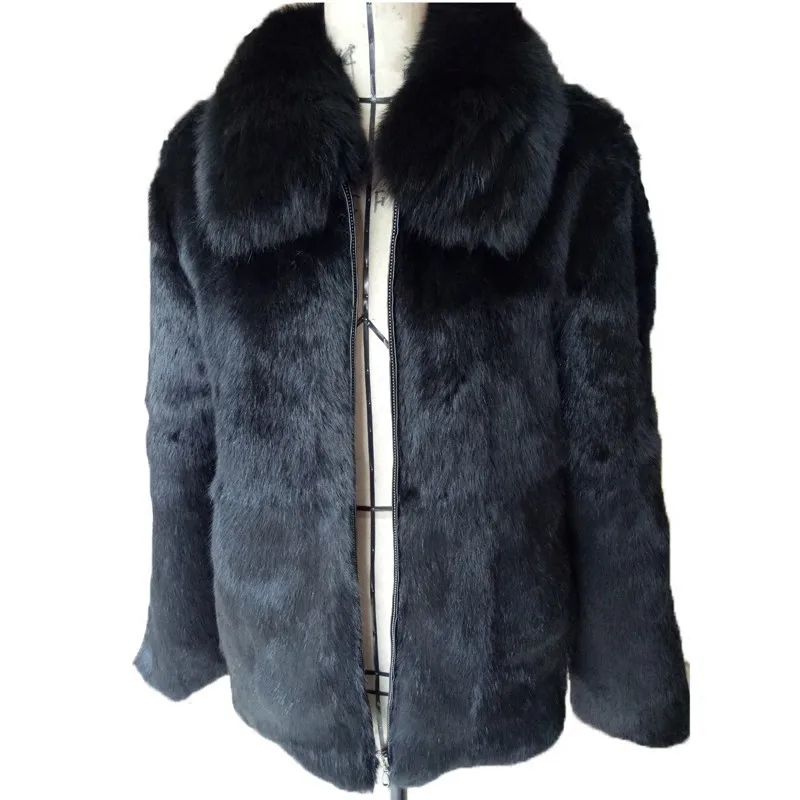 Мужское короткое пальто с кроличьим мехом воротник из лисьего меха приталенная